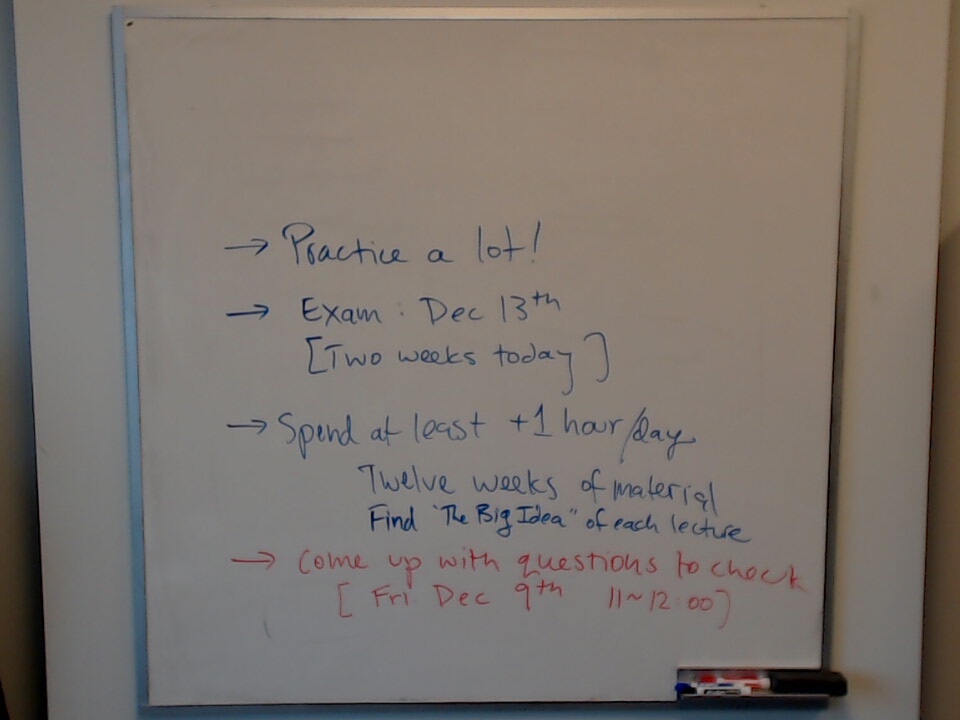 A photo of a whiteboard titled: Plan for Final Exam Study