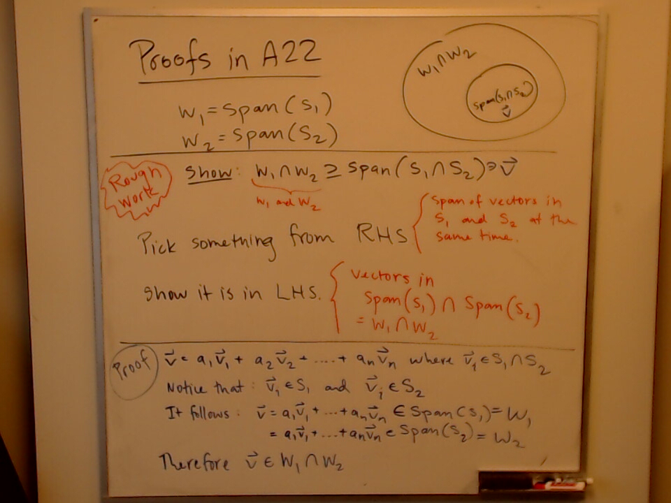 A photo of a whiteboard titled: A22: Proofs in A22 (Part 3): A Worked Proof