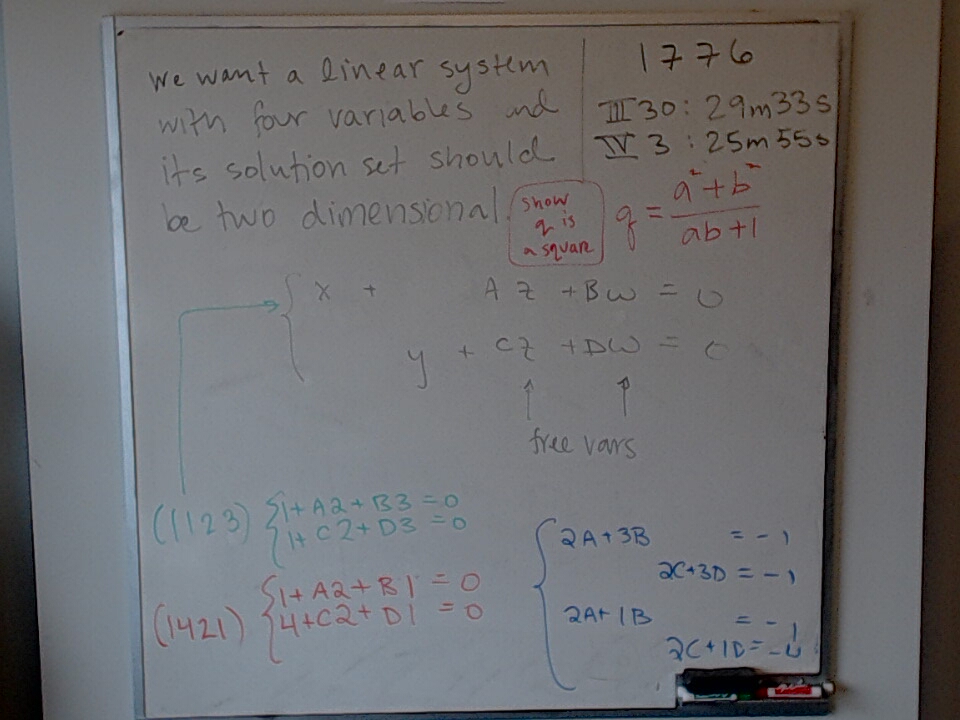 A photo of a whiteboard titled: Linear System with Prescribed Solution Set