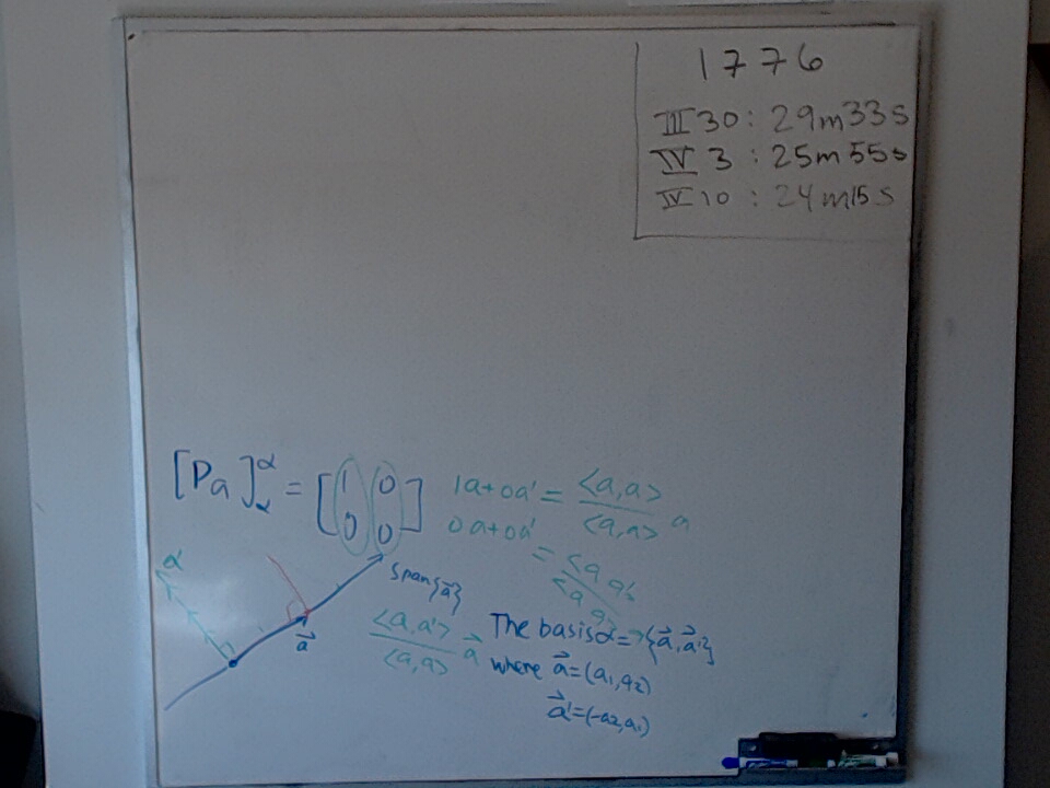 A photo of a whiteboard titled: Projections are Never Invertible