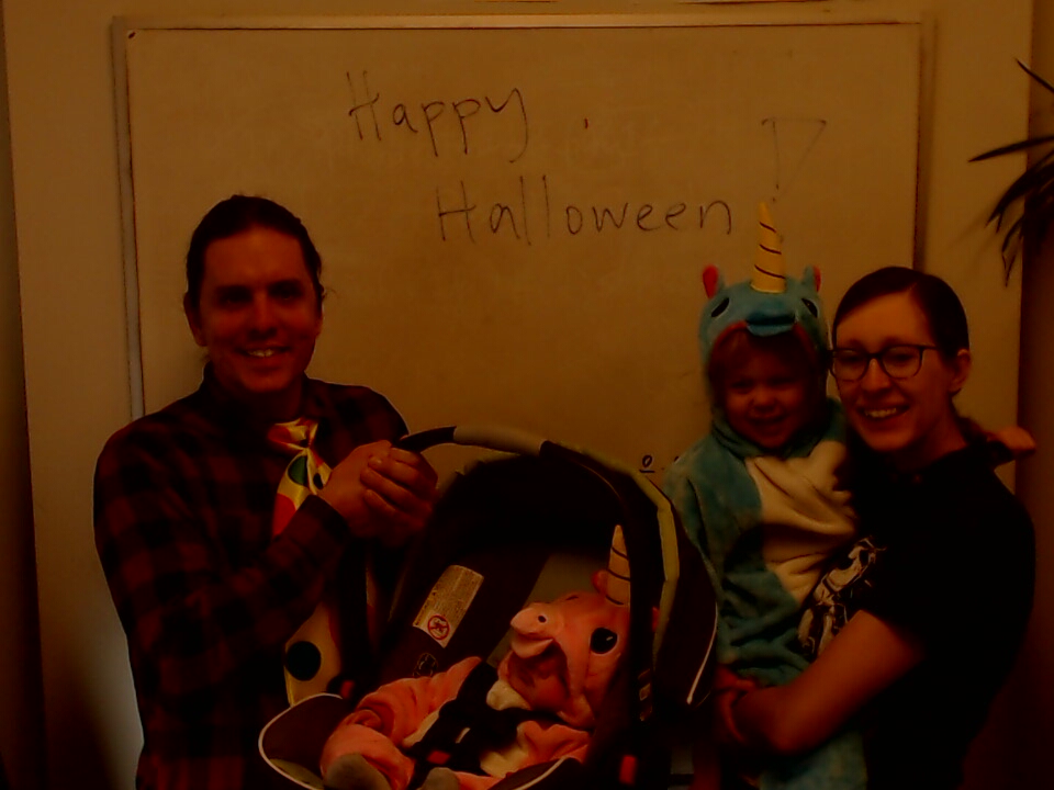 A photo of a whiteboard titled: Family Halloween