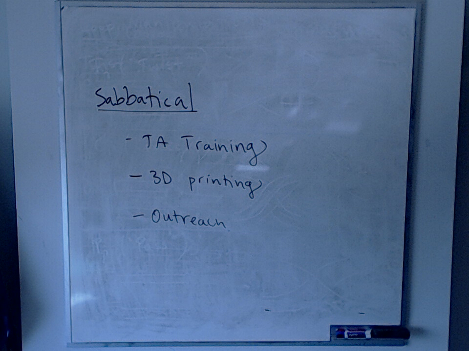 A photo of a whiteboard titled: Sabbatical
