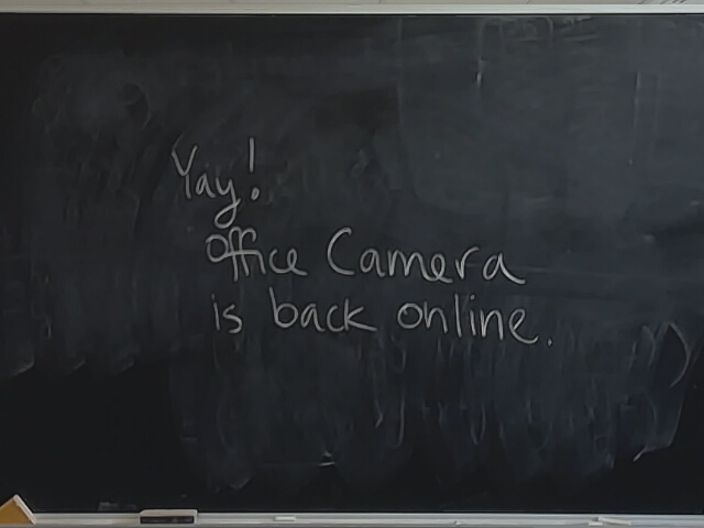 A photo of a whiteboard titled: Back Online!