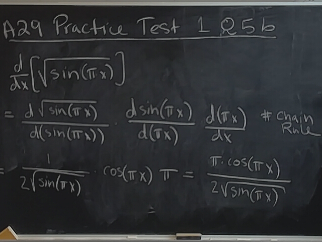 A photo of a whiteboard titled: MAT A29 Practice Test \#1 Q5b