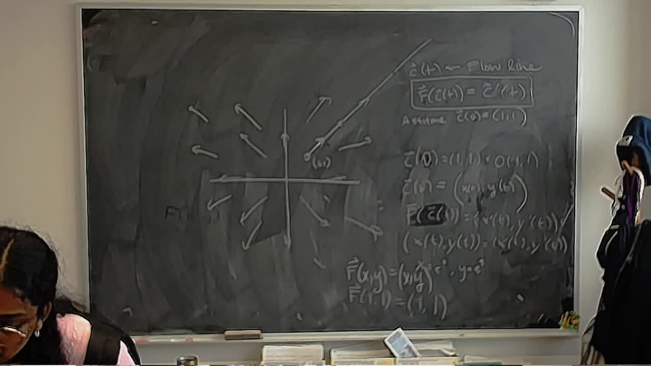 A photo of a whiteboard titled: Flow Lines of F(x,y) = (x,y)