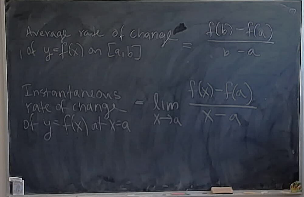A photo of a whiteboard titled: Instantaneous and Average Rate of Change