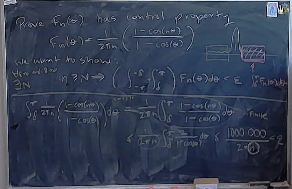 A photo of a whiteboard titled: Fejer Kernel has the control property