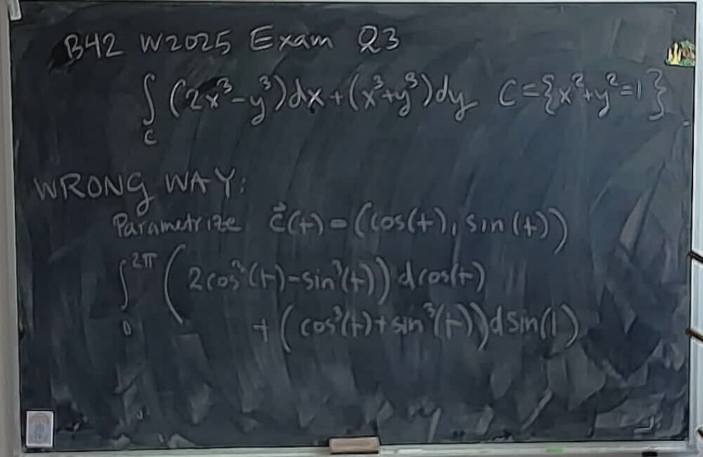 A photo of a whiteboard titled: B42 W2025 Exam Q3: Wrong Way