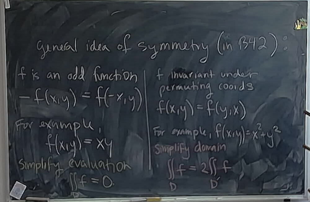 A photo of a whiteboard titled: B42: Two Uses of Symmetry
