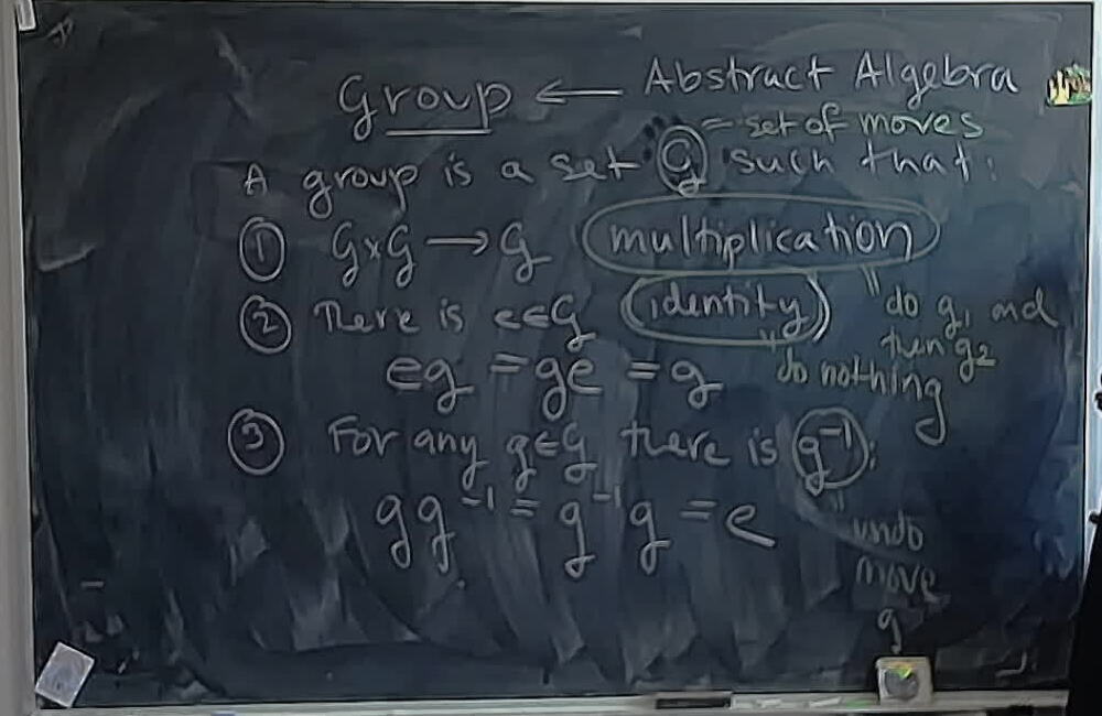 A photo of a whiteboard titled: Rubik’s Cubes and Groups