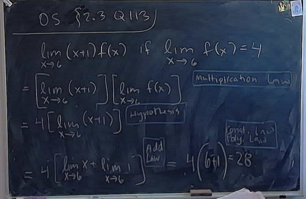 OpenStax S2.3 Q113: Limit Laws A photo of a whiteboard titled: OpenStax S2.3 Q113: Limit Laws