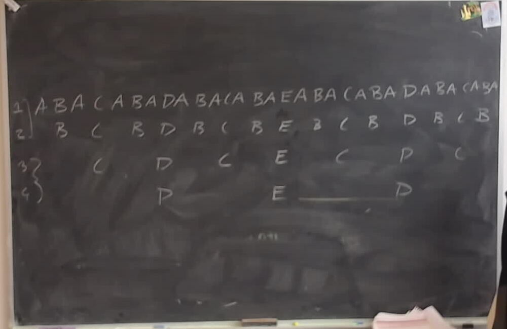 ABACABA Structure: Hanoi and Self-Similarity A photo of a whiteboard titled: ABACABA Structure: Hanoi and Self-Similarity