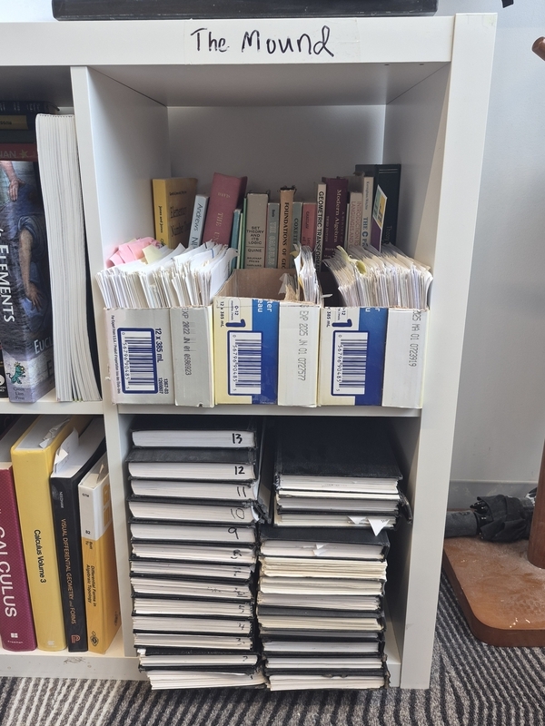 A cardfile and collection of sketchbooks.